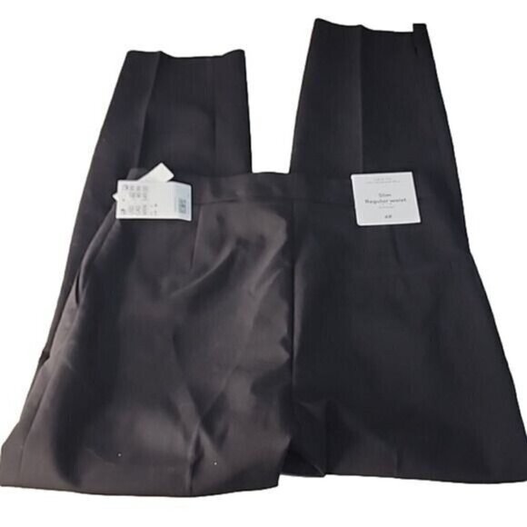 H&M Black Ankle Pants hem slits Mid-rise slim regular waist black NWT 2 - Picture 6 of 8